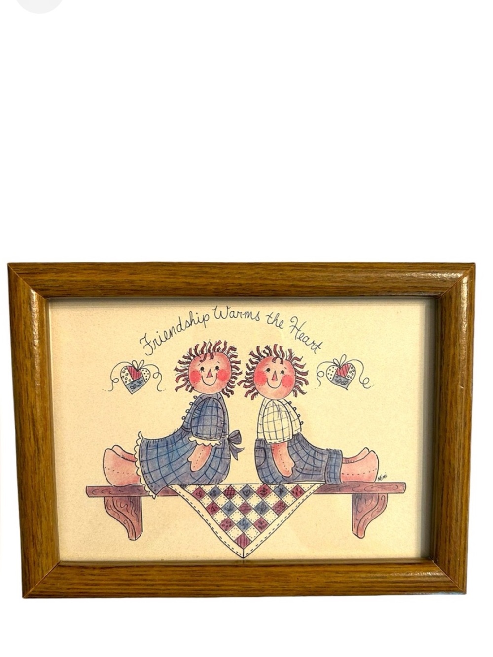 Vintage 1980 Friendship Warms the Heart Wooden Raggedy Ann & Andy Picture